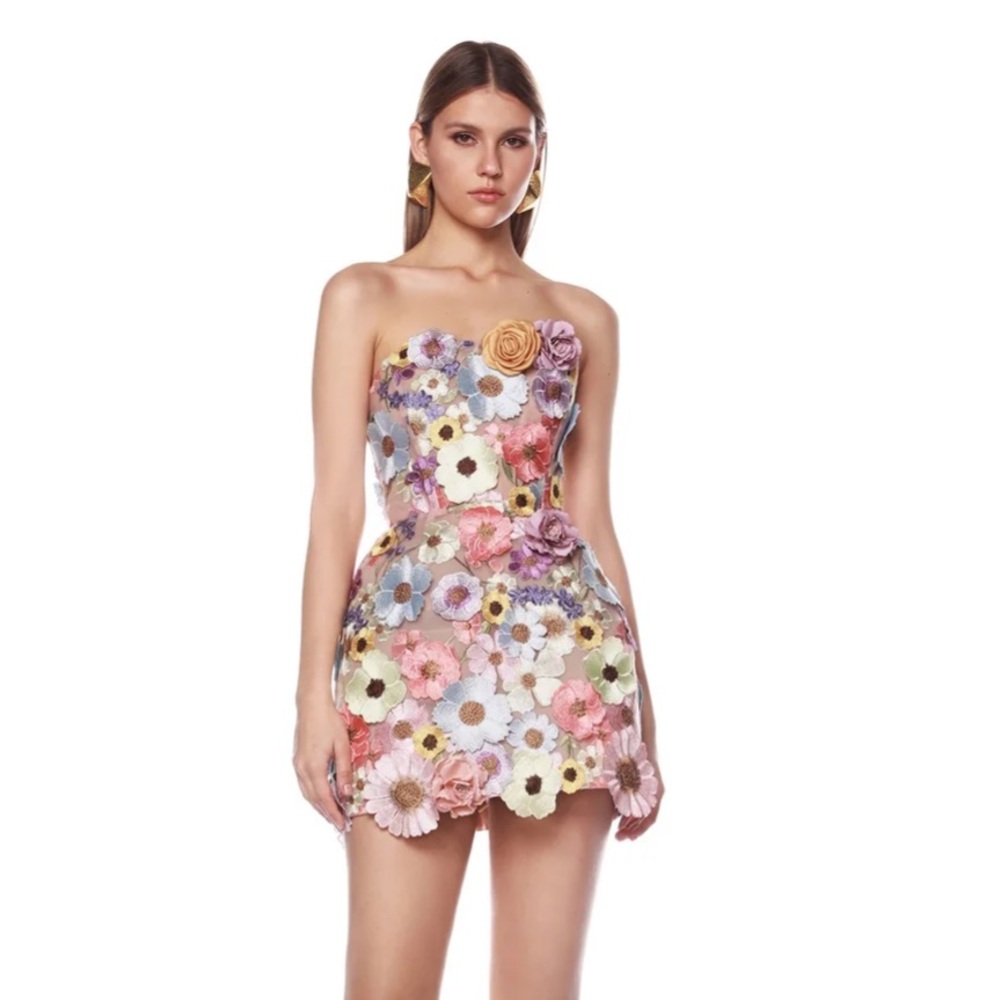 Bronx and Banco Multicolor Strapless Floral Dress